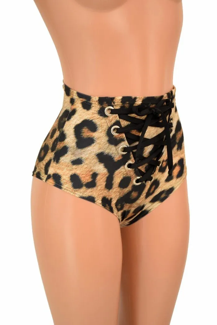 Leopard Print Front Lace Up Siren Shorts