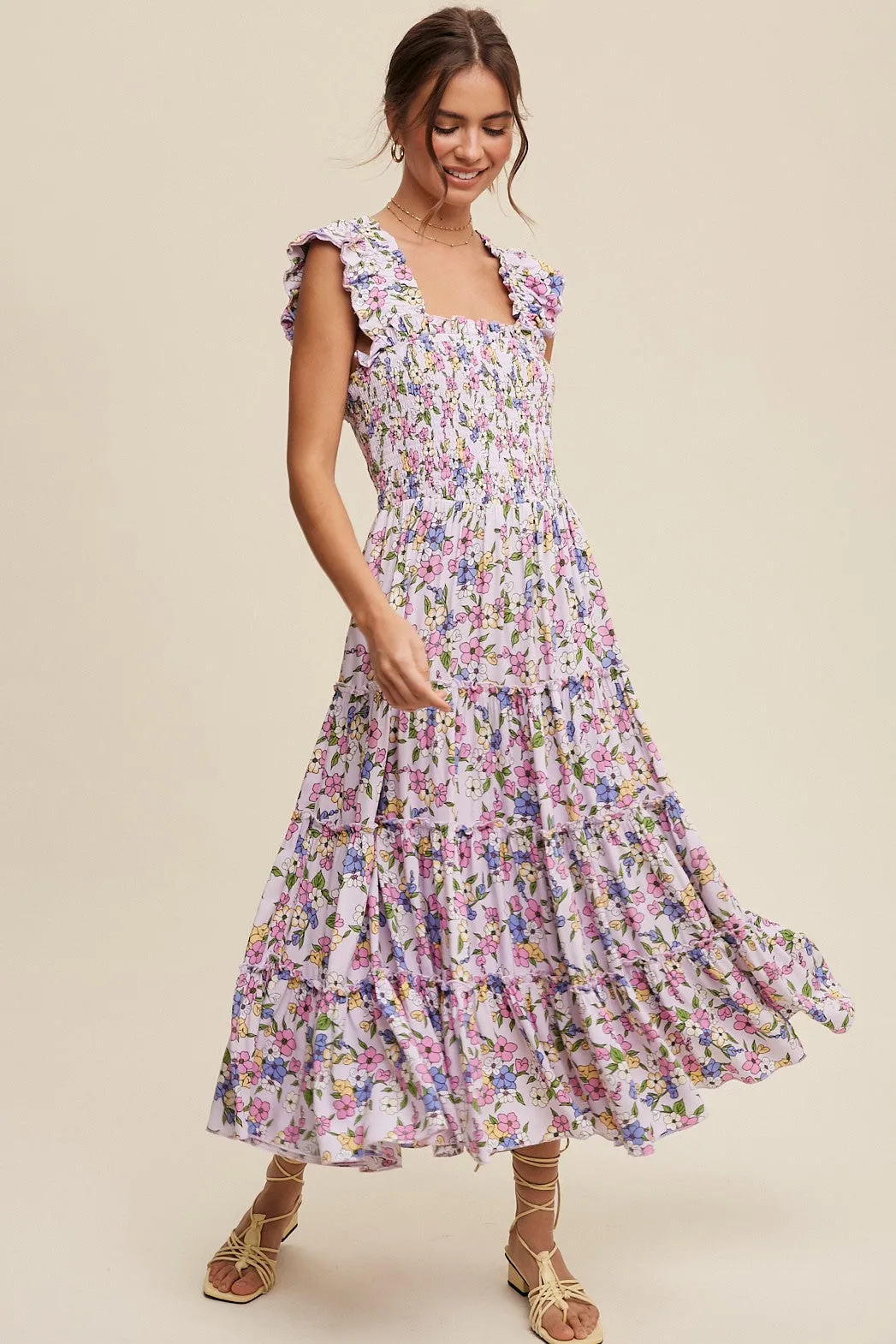 Lia Flower Print Ruffle Tiered Maxi Dress