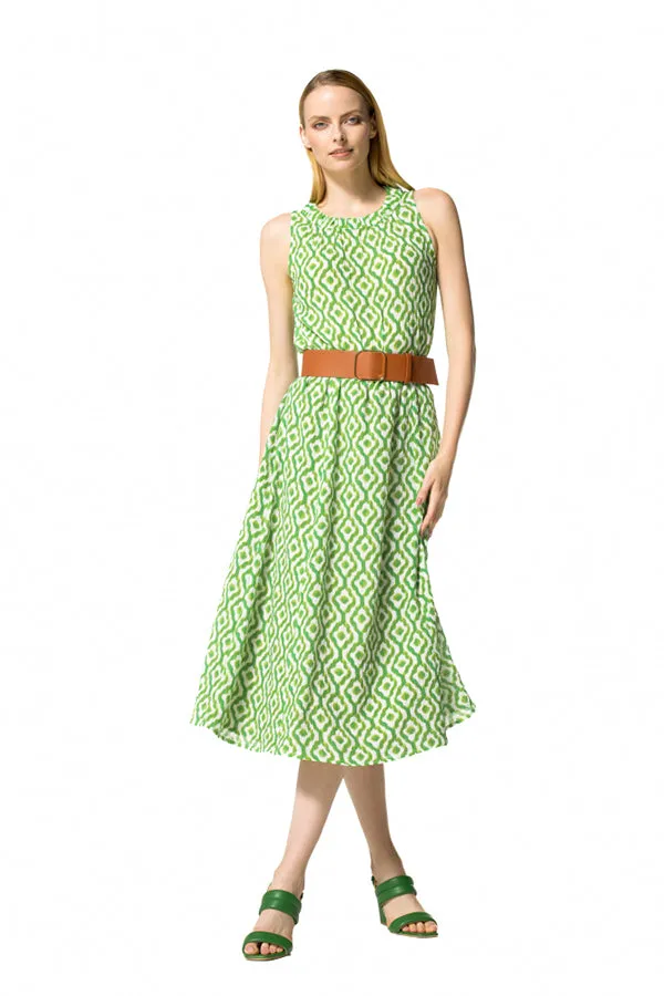 LIME GREEN PRINTED FLOWING DRESS