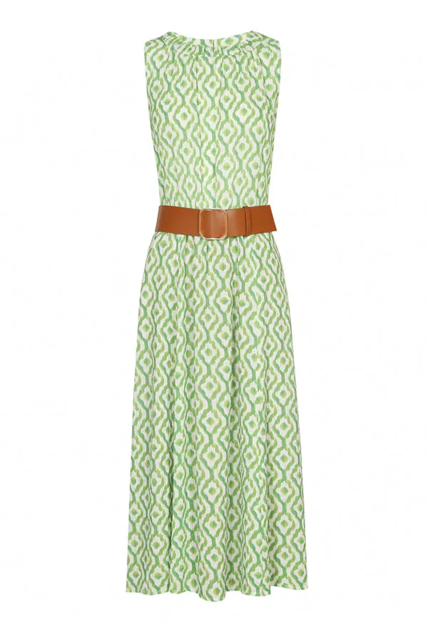 LIME GREEN PRINTED FLOWING DRESS