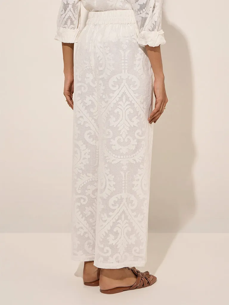 LOV White Lace-Detailed High-Rise Pants