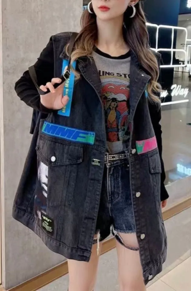 MB FASHION Oversized Dark-Wash Denim Vest Patches G00LY