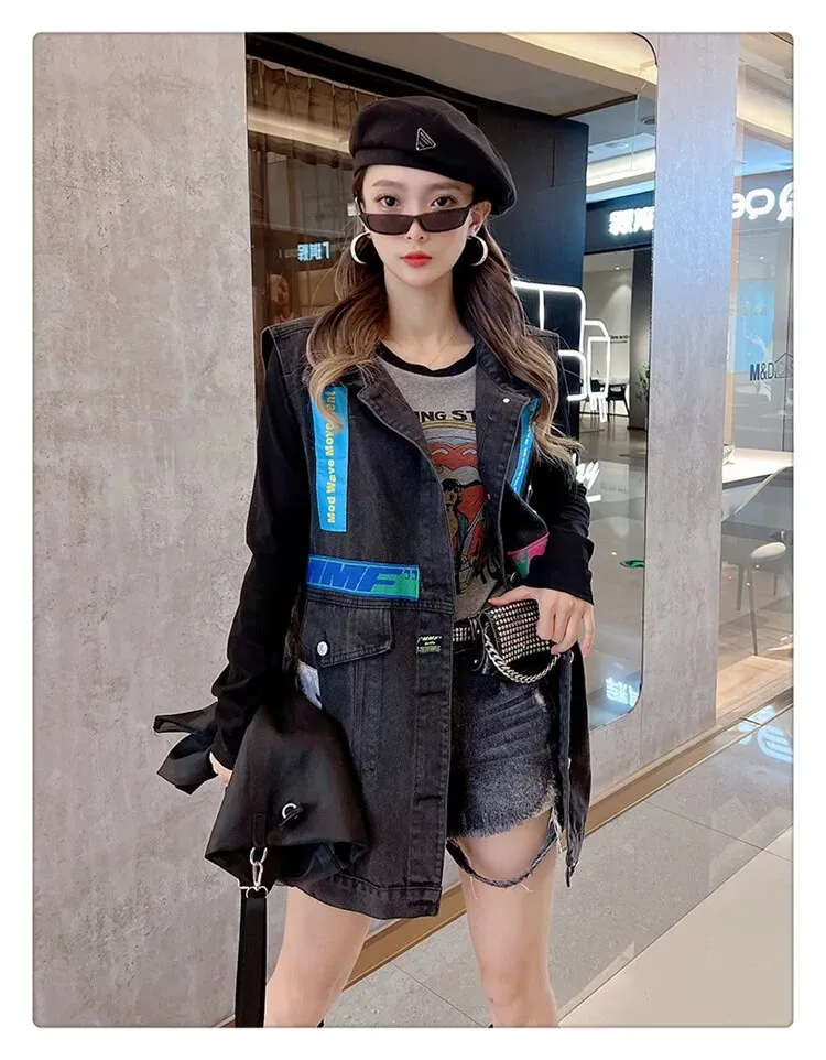 MB FASHION Oversized Dark-Wash Denim Vest Patches G00LY