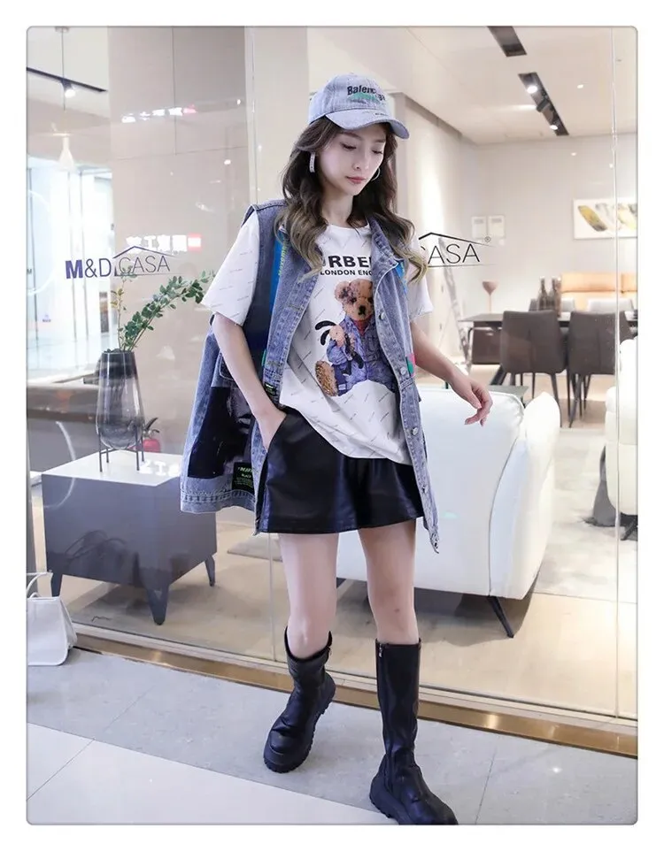 MB FASHION Oversized Dark-Wash Denim Vest Patches G00LY