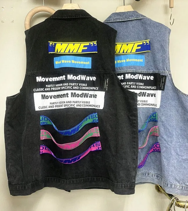 MB FASHION Oversized Dark-Wash Denim Vest Patches G00LY