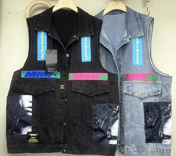 MB FASHION Oversized Dark-Wash Denim Vest Patches G00LY