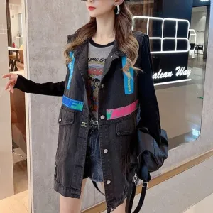 MB FASHION Oversized Dark-Wash Denim Vest Patches G00LY