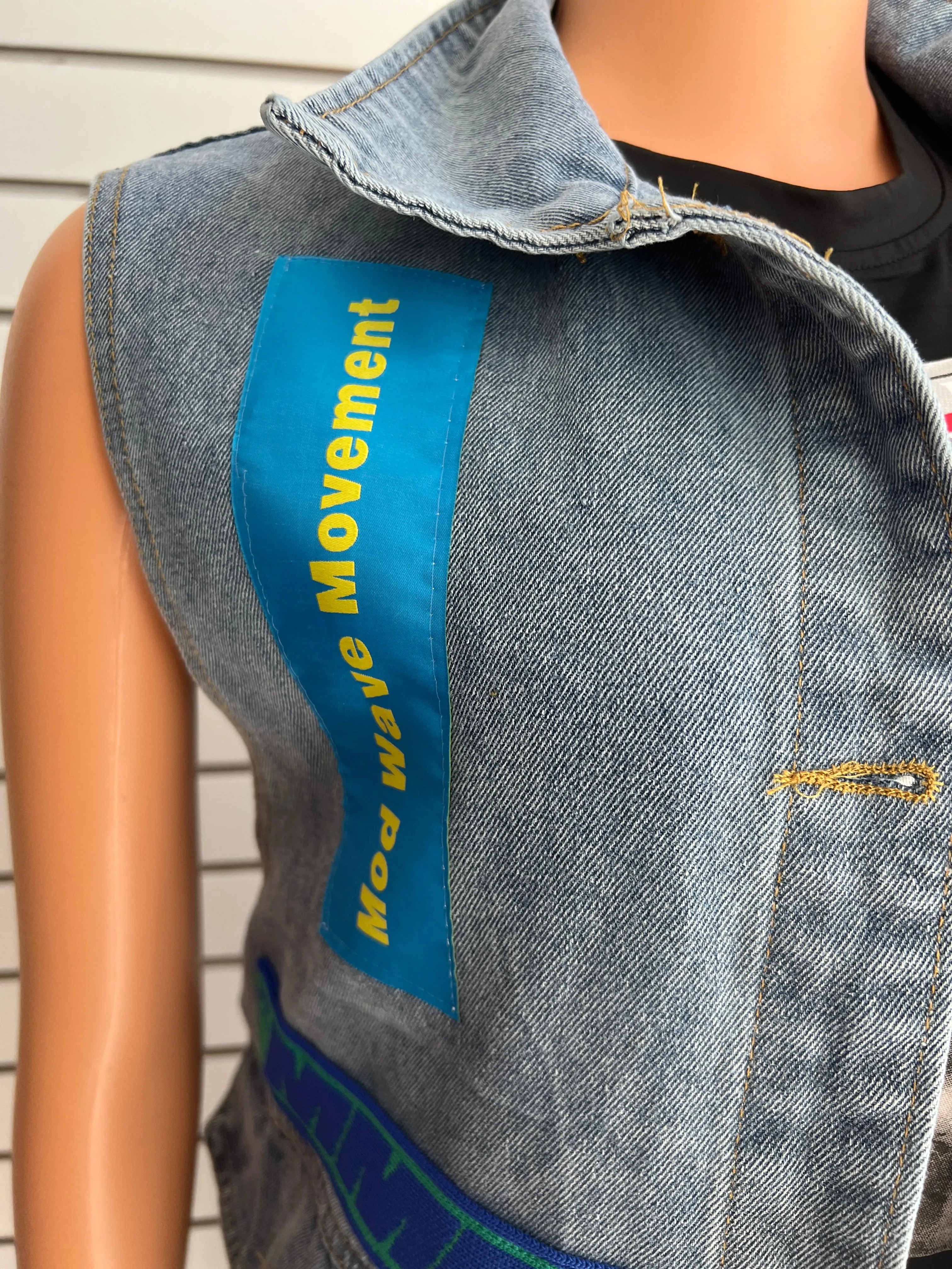 MB FASHION Oversized Dark-Wash Denim Vest Patches G00LY