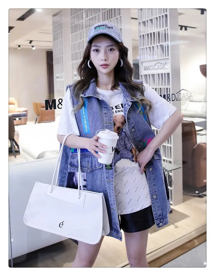 MB FASHION Oversized Dark-Wash Denim Vest Patches G00LY