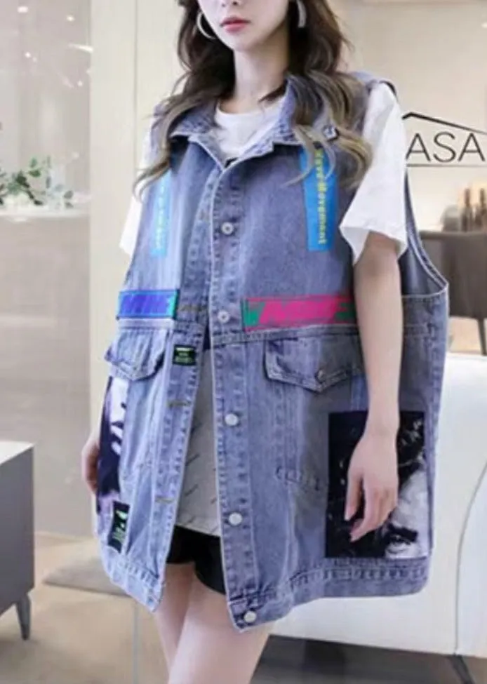 MB FASHION Oversized Dark-Wash Denim Vest Patches G00LY
