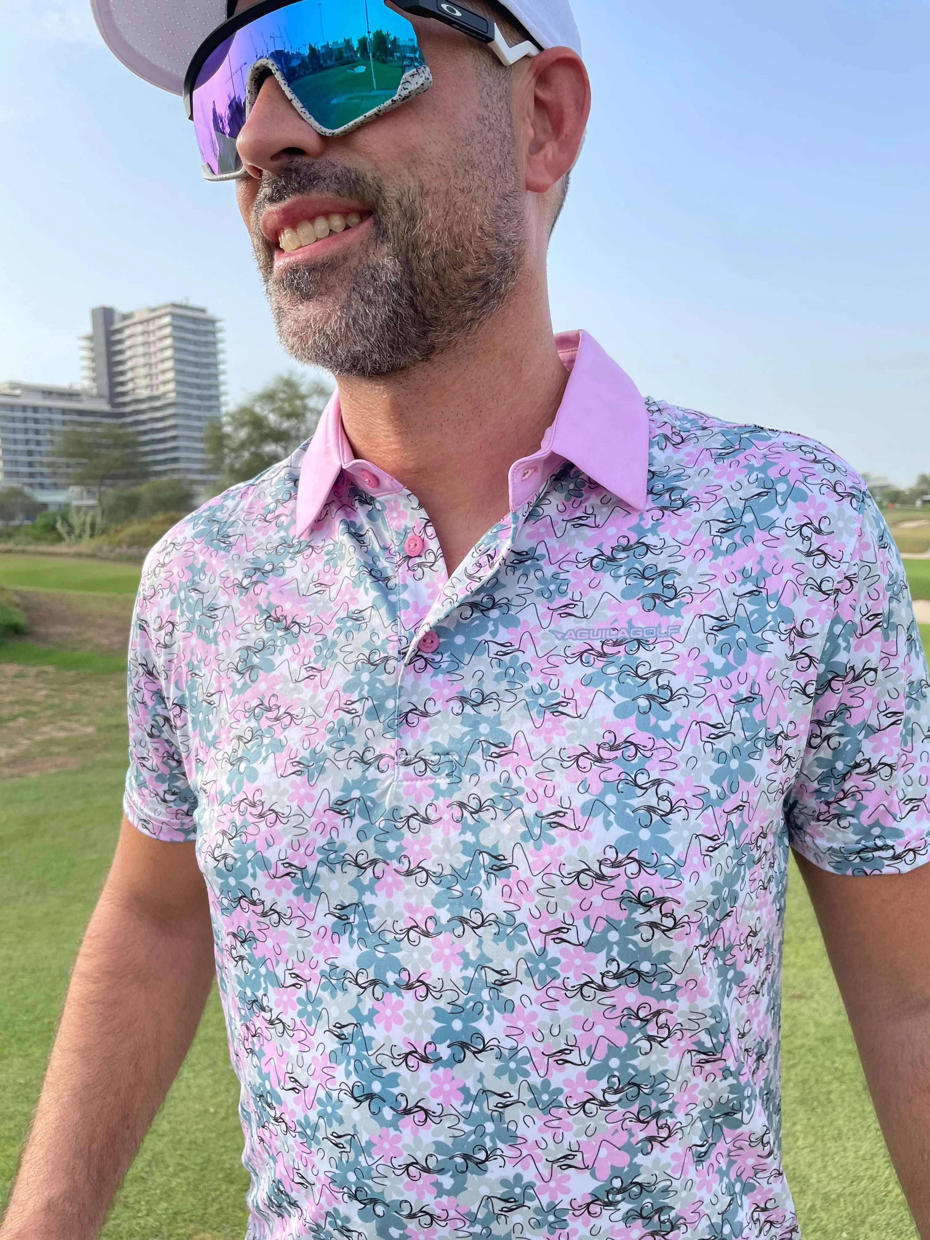 Moderno Vibrant Blooms Men’s Golf Polo