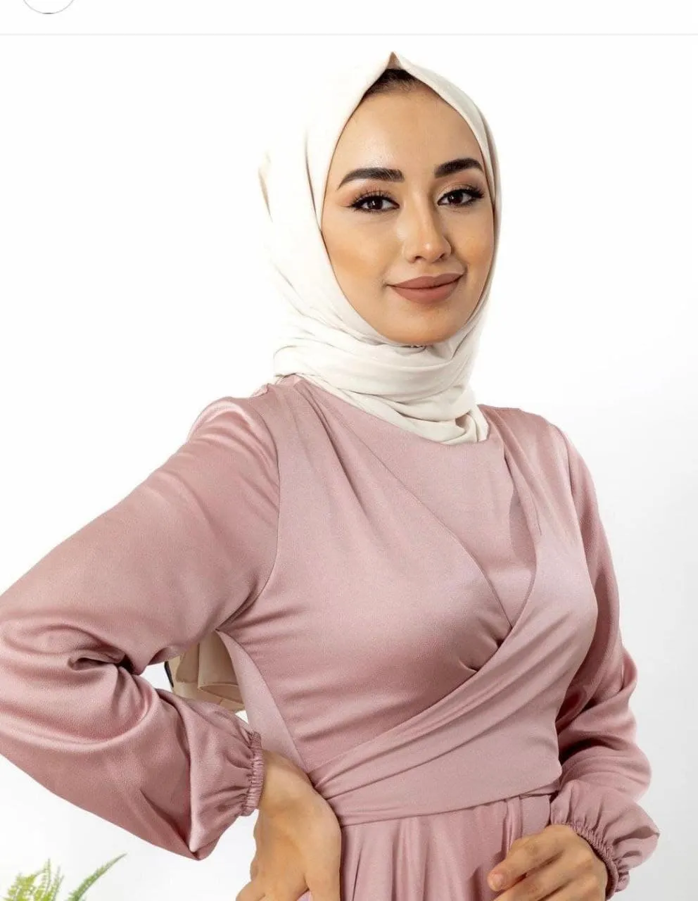 Modest Silky Maxi Dress with Long Sleeves and Flowing Skirt