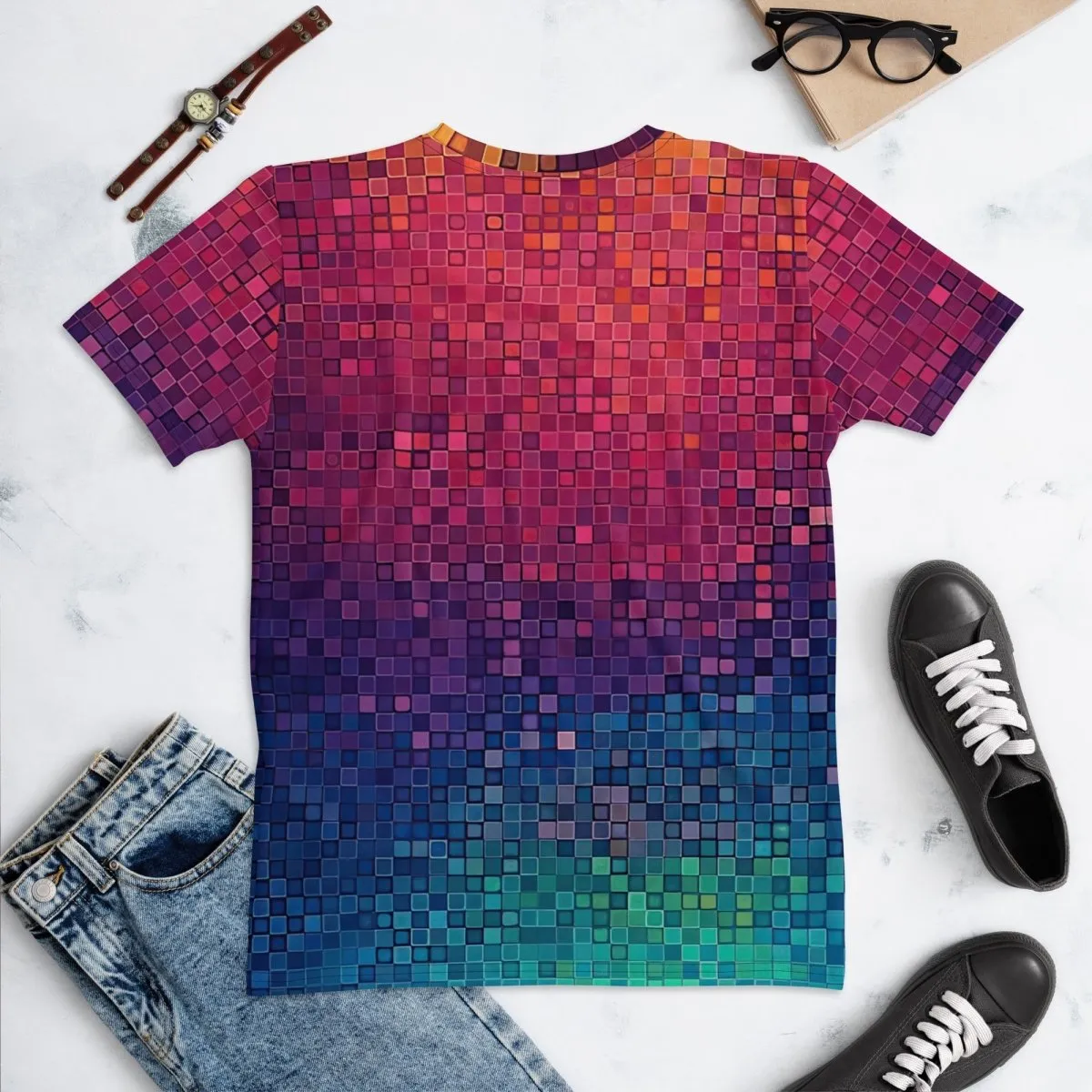 Neon Rainbow Pixels T-Shirt XS-2XL Premium Knit Jersey