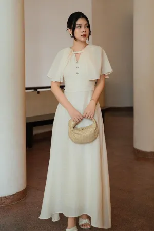 Olivia A-line Cape Sleeved Tussah Silk Maxi Dress