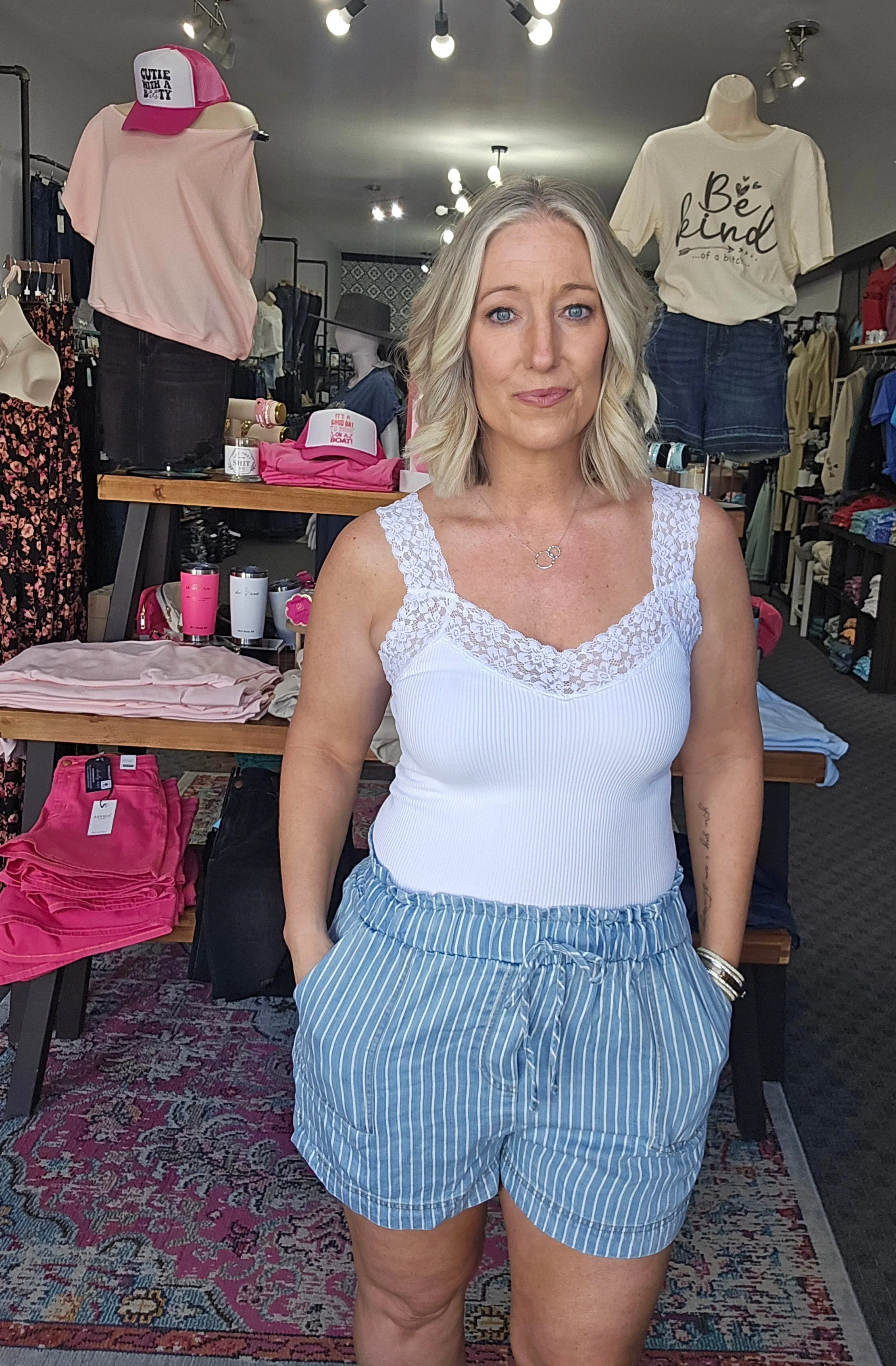 Pinstripe Chambray Shorts