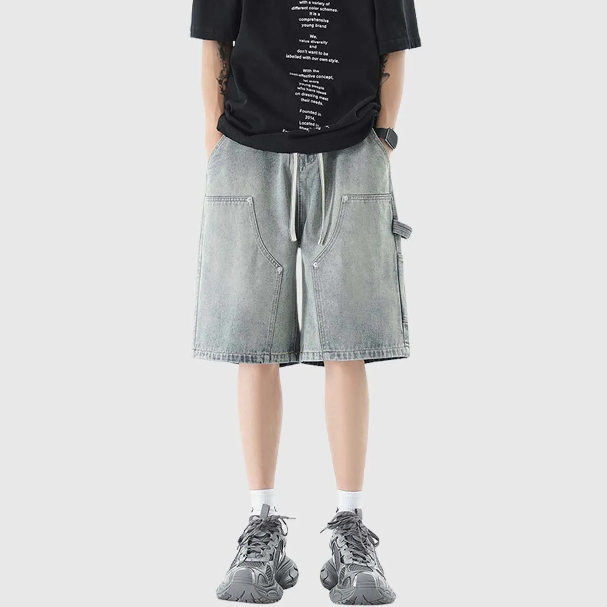Relaxed Denim Cargo Shorts