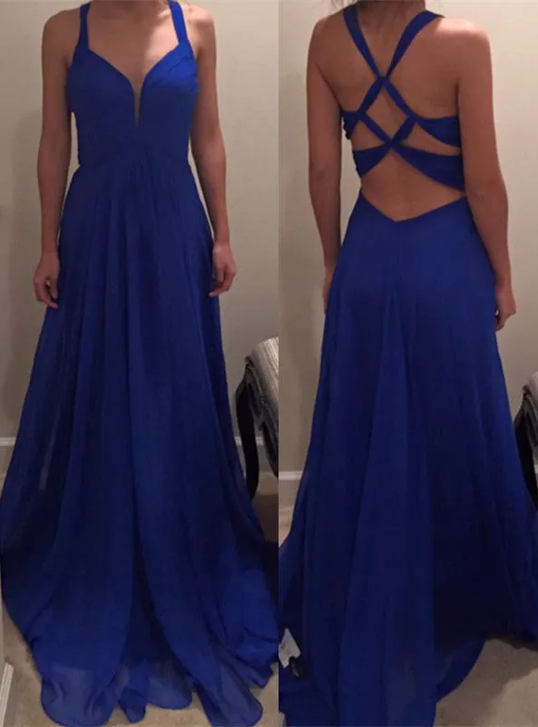 royal blue prom dress,long Prom Dress,simple prom dress,chiffon prom dress
