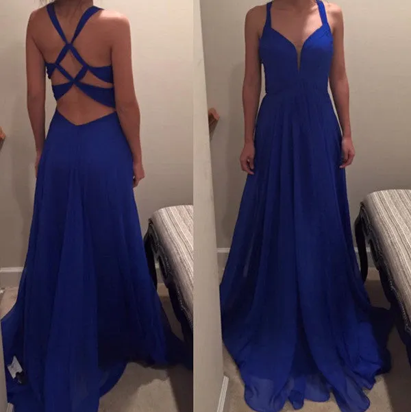 royal blue prom dress,long Prom Dress,simple prom dress,chiffon prom dress