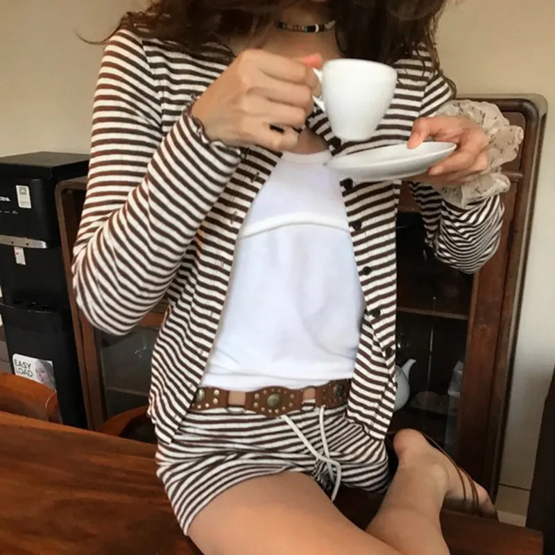 Salome Striped Cardigan Shorts Set