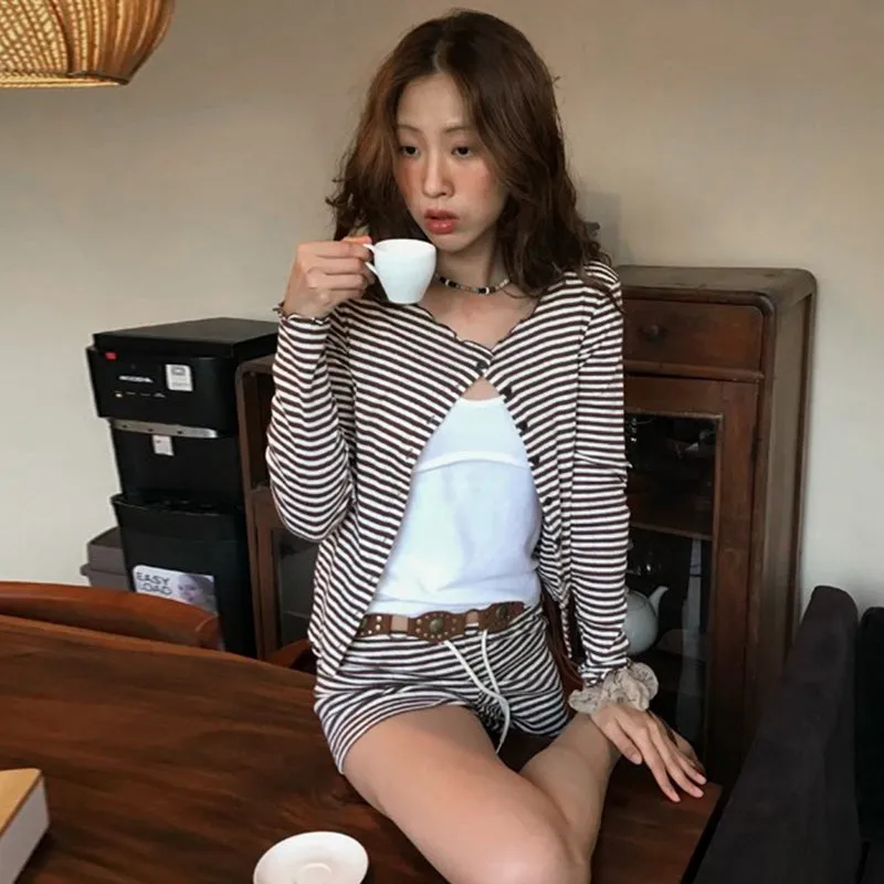 Salome Striped Cardigan Shorts Set