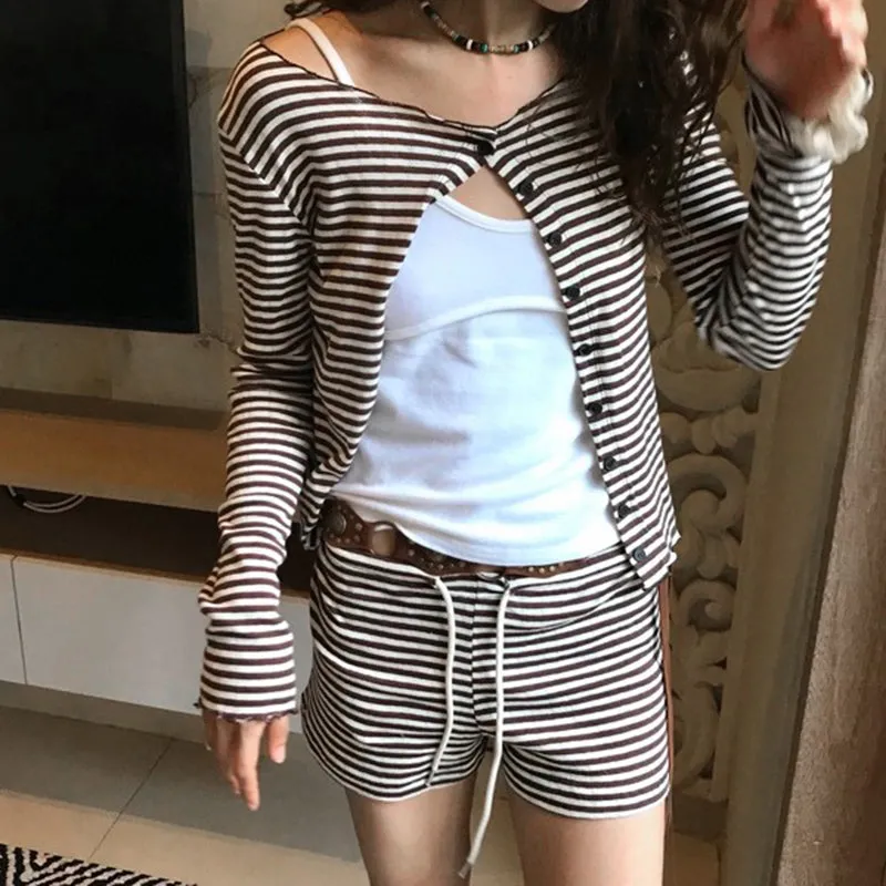 Salome Striped Cardigan Shorts Set