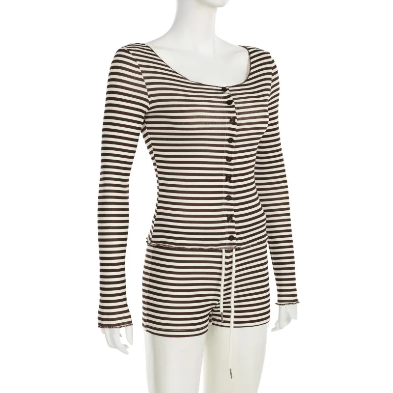 Salome Striped Cardigan Shorts Set