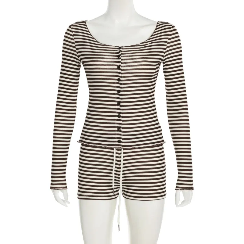 Salome Striped Cardigan Shorts Set