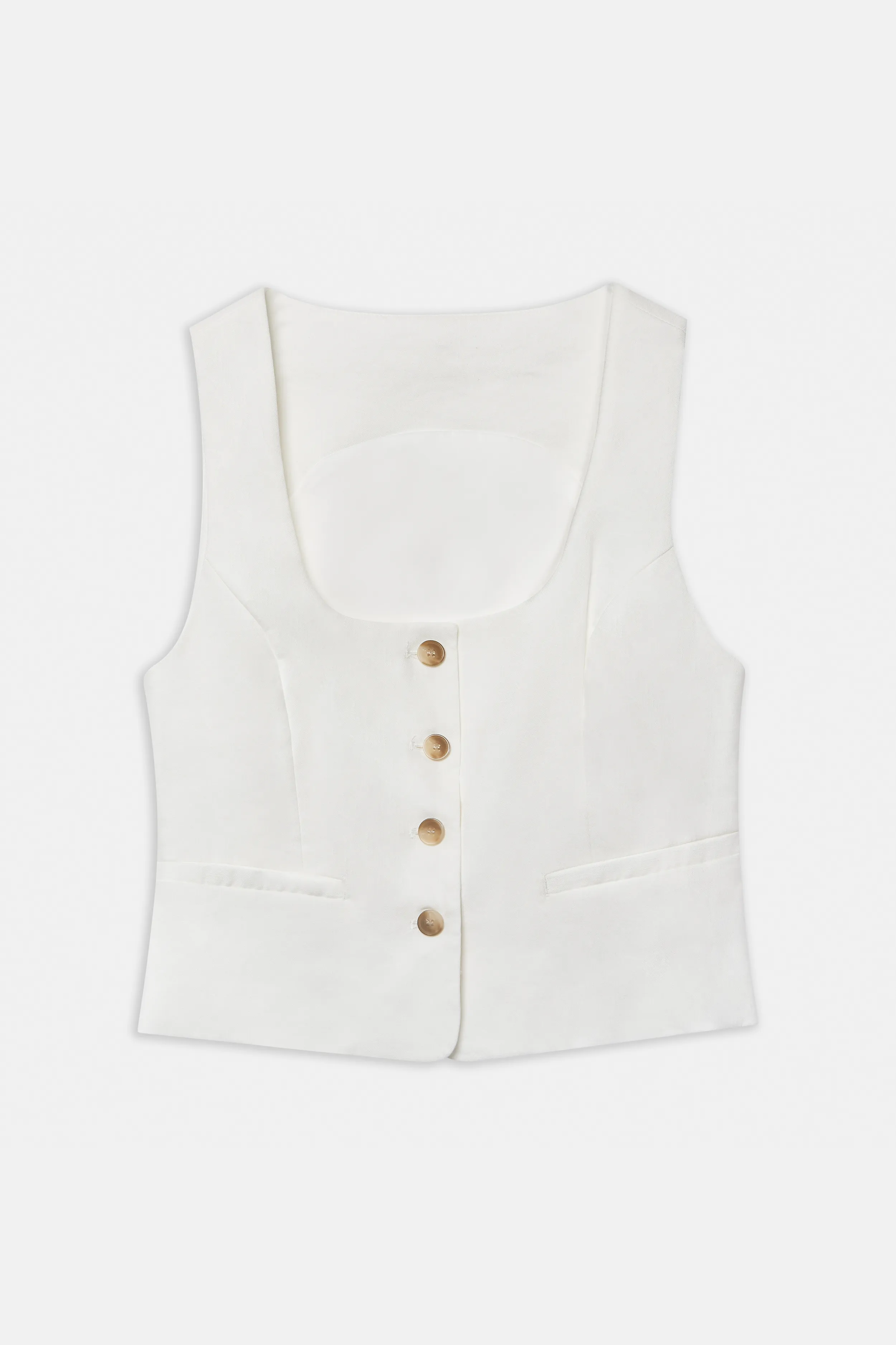 Scoop Neck Linen Waistcoat - White