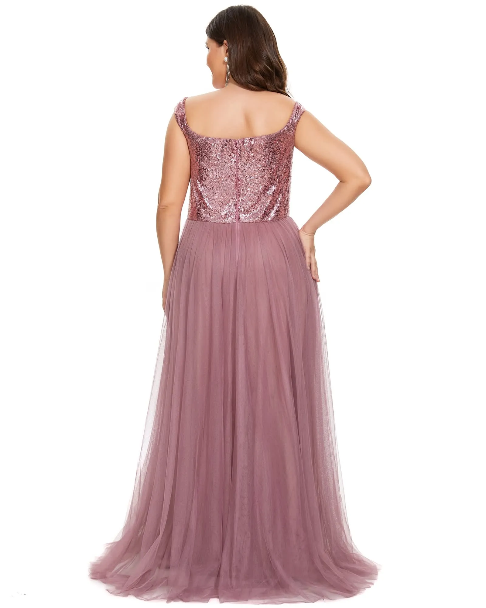 Sequin Off the Shoulder Maxi Tulle Evening Dress | Purple Orchid