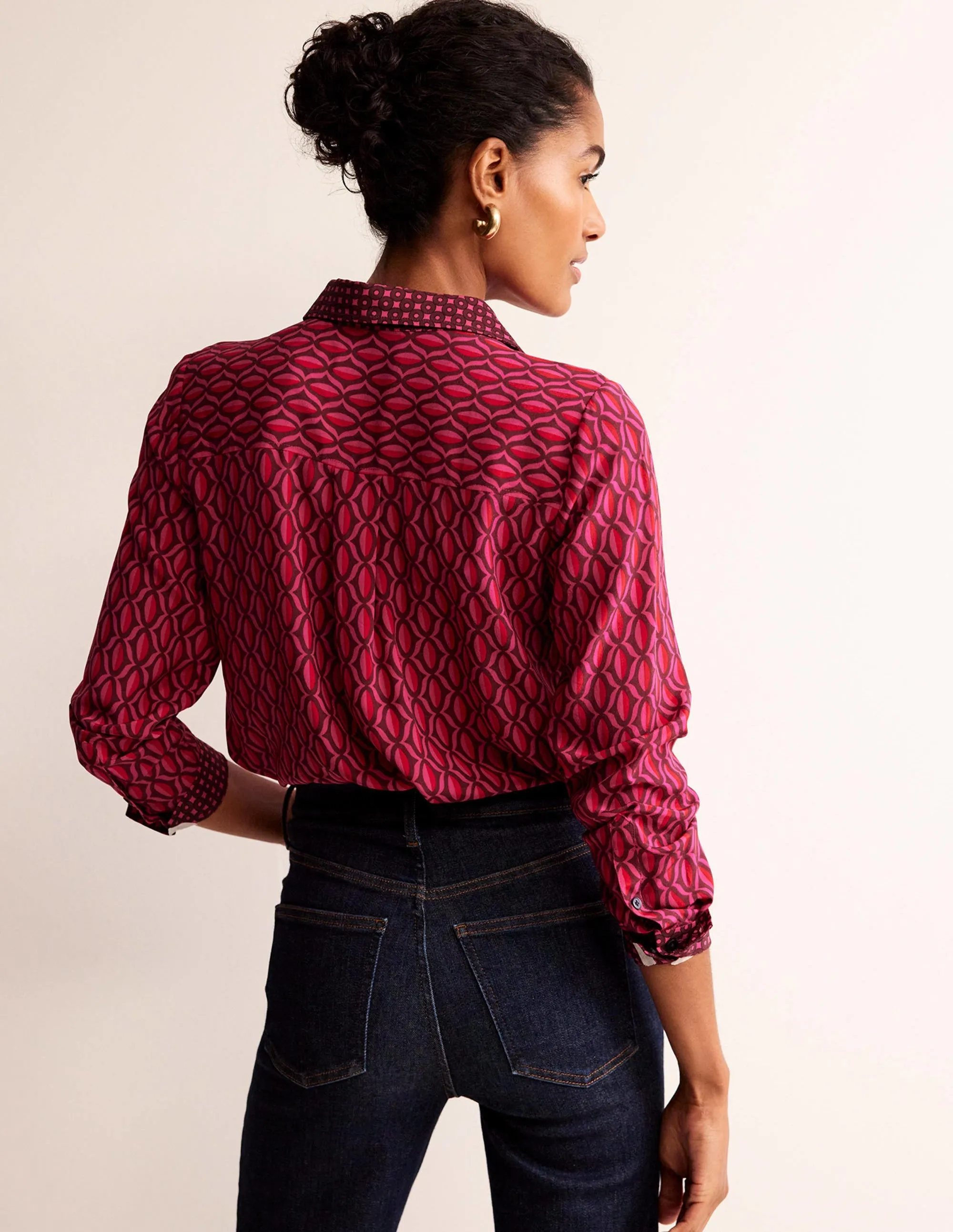Sienna Silk Shirt-Vibrant Pink, Geo Valley