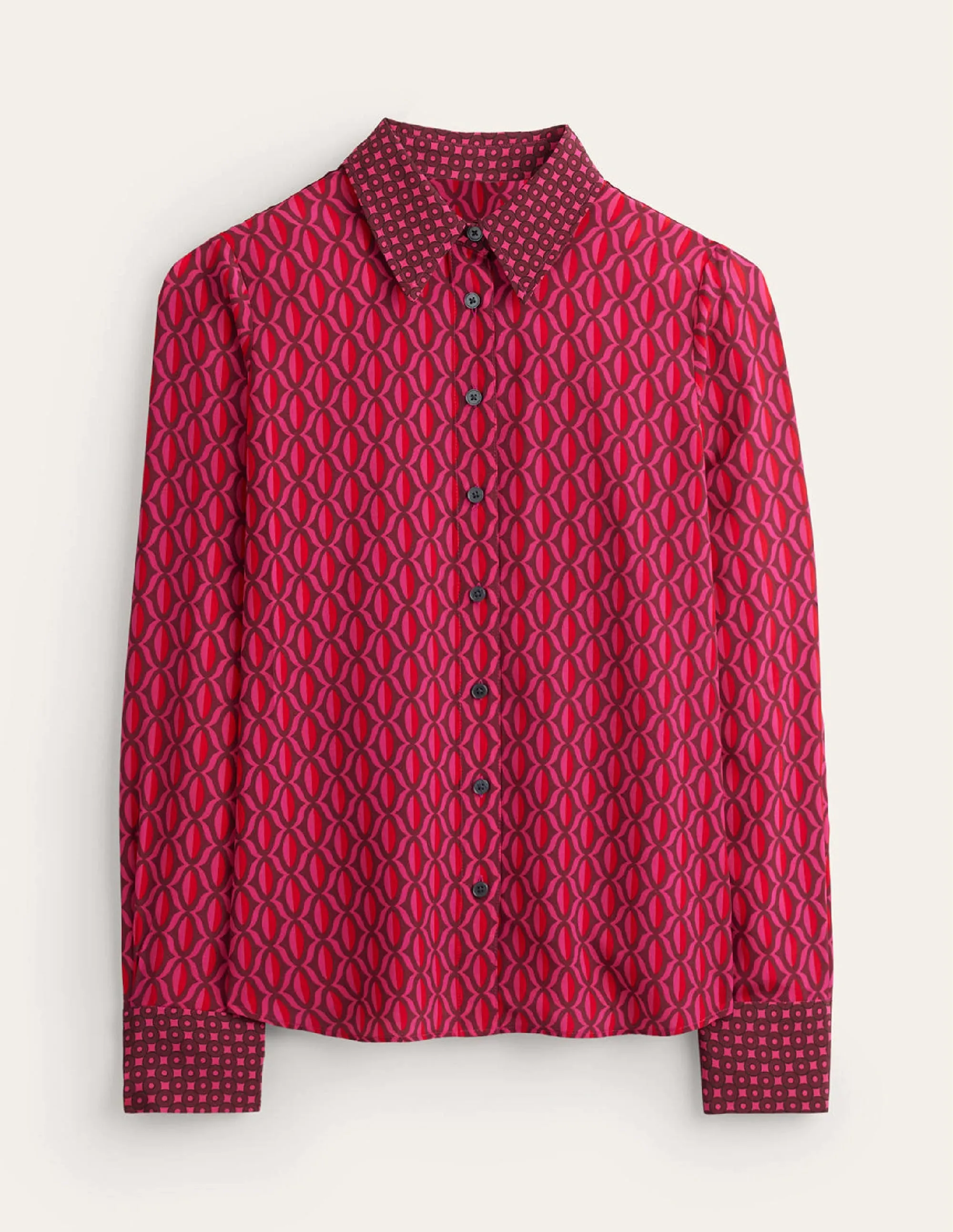 Sienna Silk Shirt-Vibrant Pink, Geo Valley