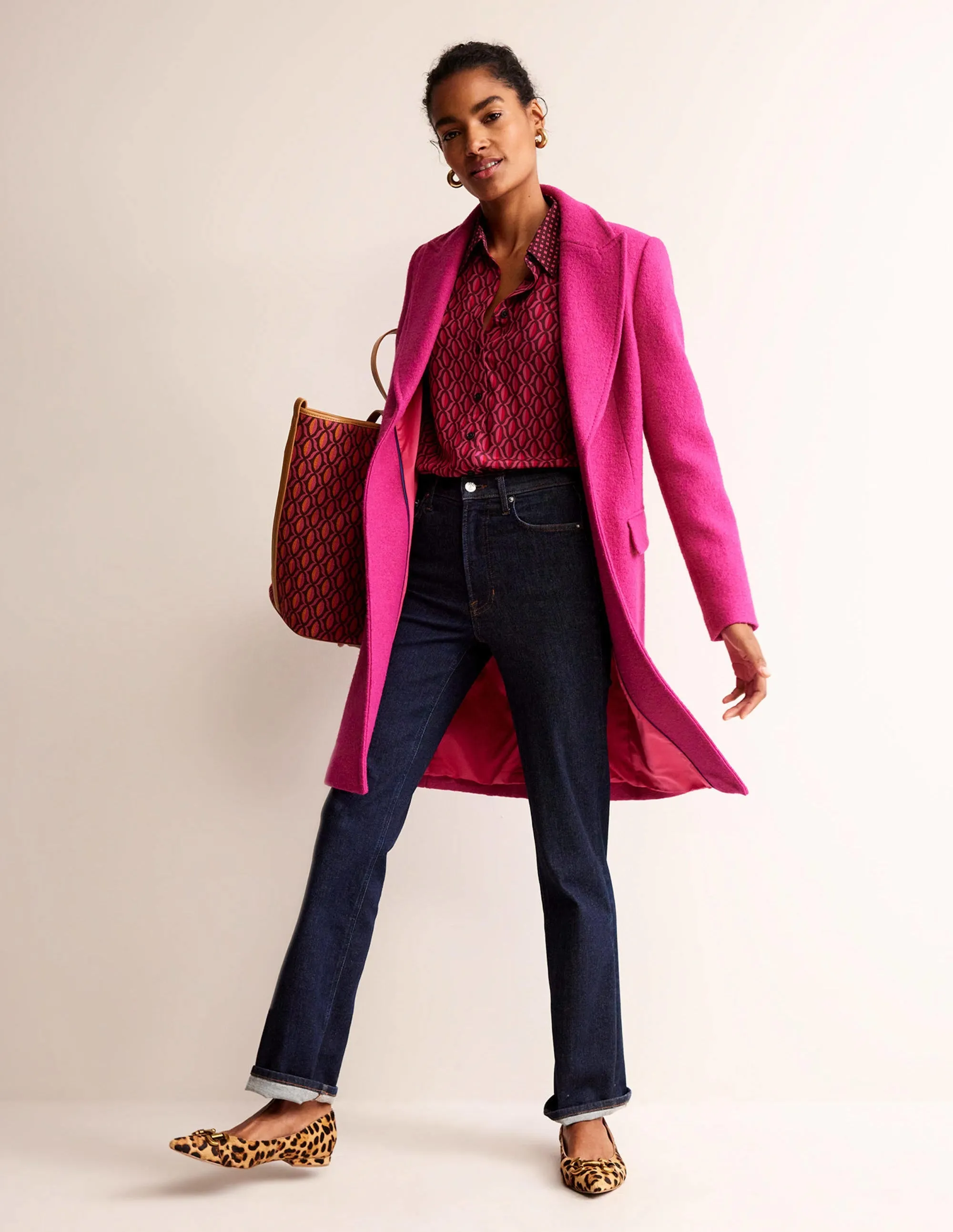 Sienna Silk Shirt-Vibrant Pink, Geo Valley