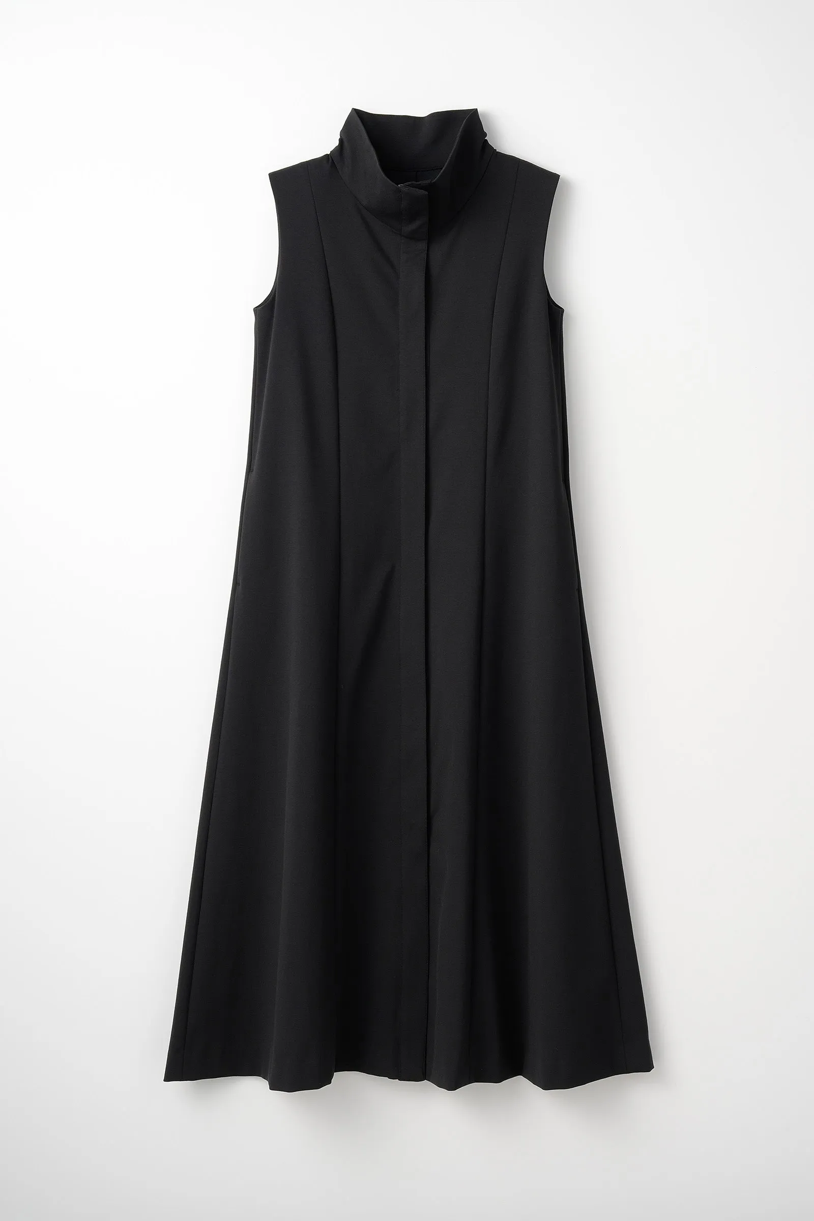 Stand neck flowing  dress(Charcoal Black)
