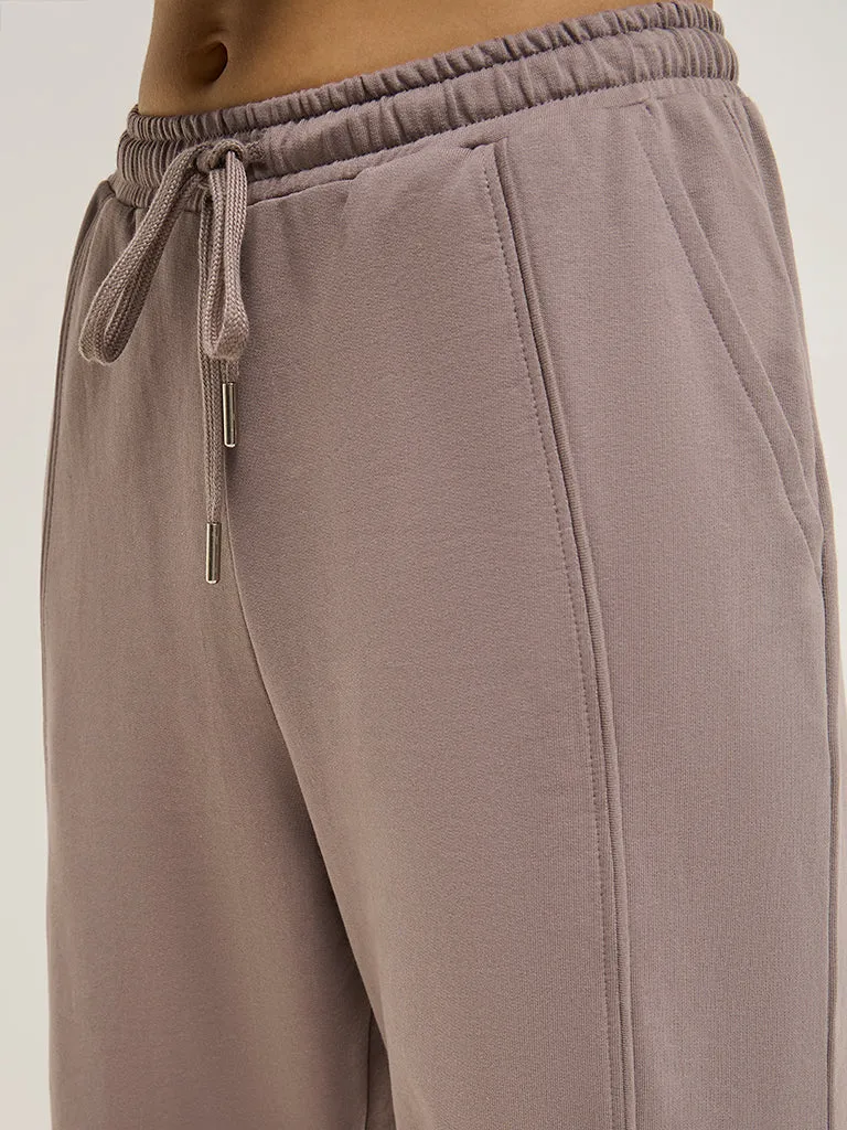 Studiofit Mauve Solid High-Rise Cotton Track Pants