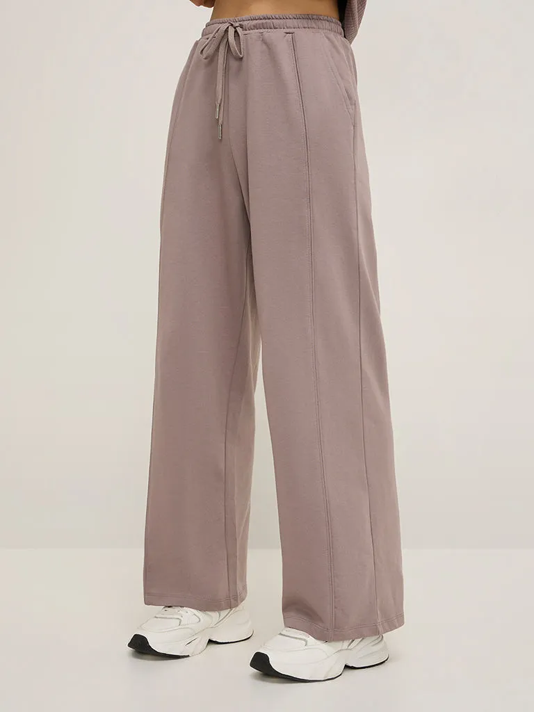 Studiofit Mauve Solid High-Rise Cotton Track Pants
