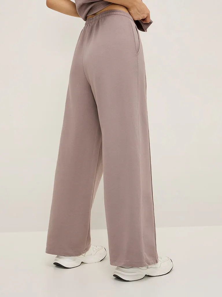 Studiofit Mauve Solid High-Rise Cotton Track Pants
