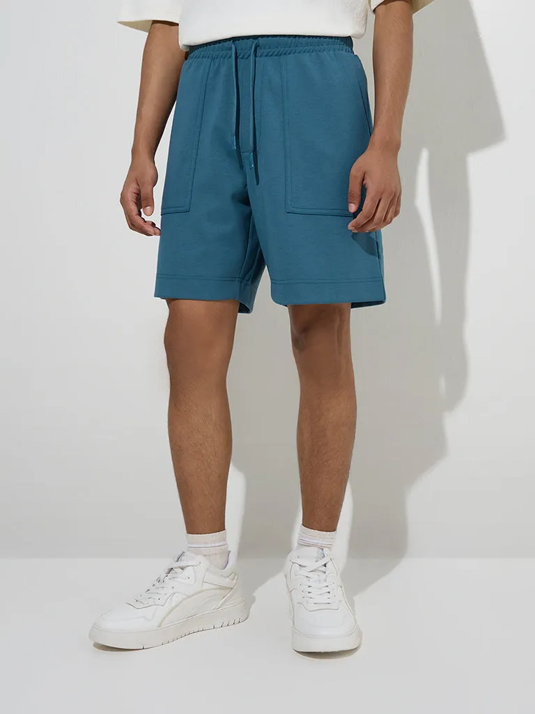 Studiofit Teal Relaxed-Fit Mid-Rise Shorts