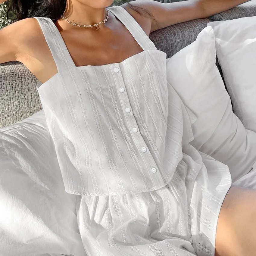 Summer Comfortable Loose Strap Tank Top and Shorts Thin Pajama Set