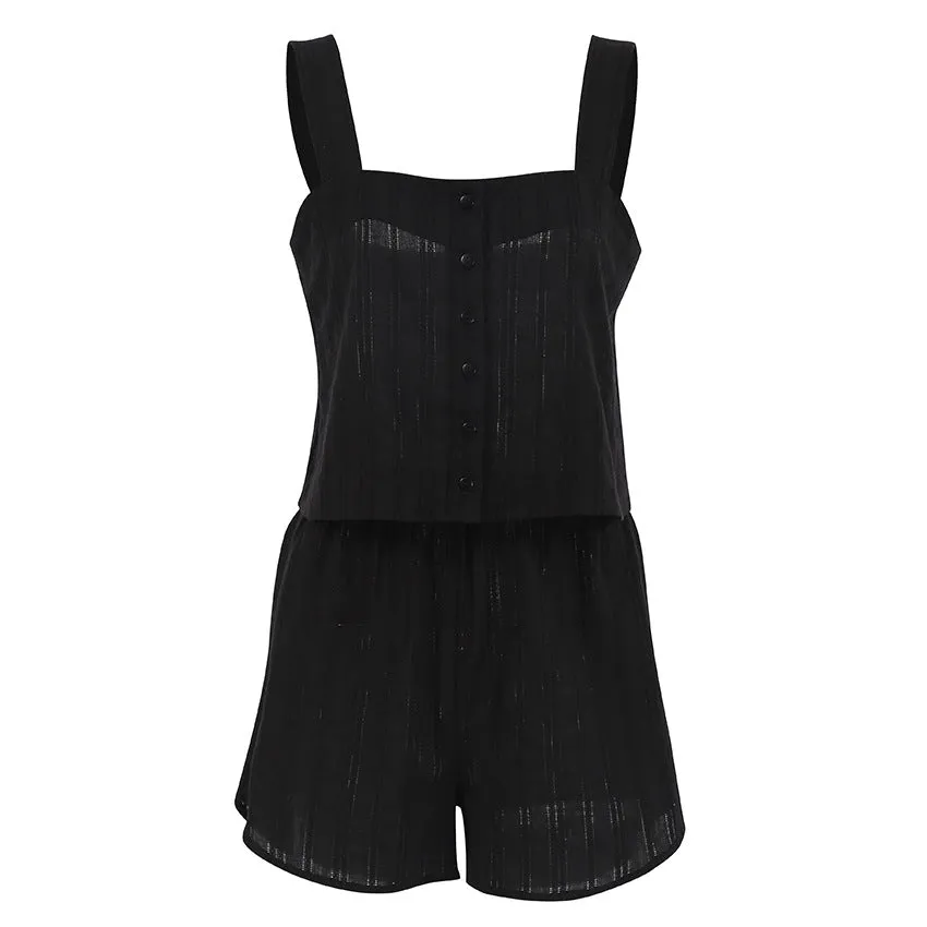 Summer Comfortable Loose Strap Tank Top and Shorts Thin Pajama Set