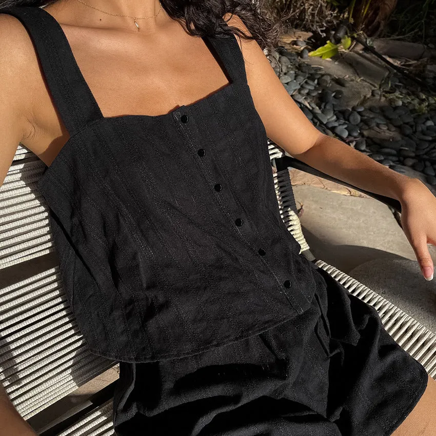Summer Comfortable Loose Strap Tank Top and Shorts Thin Pajama Set