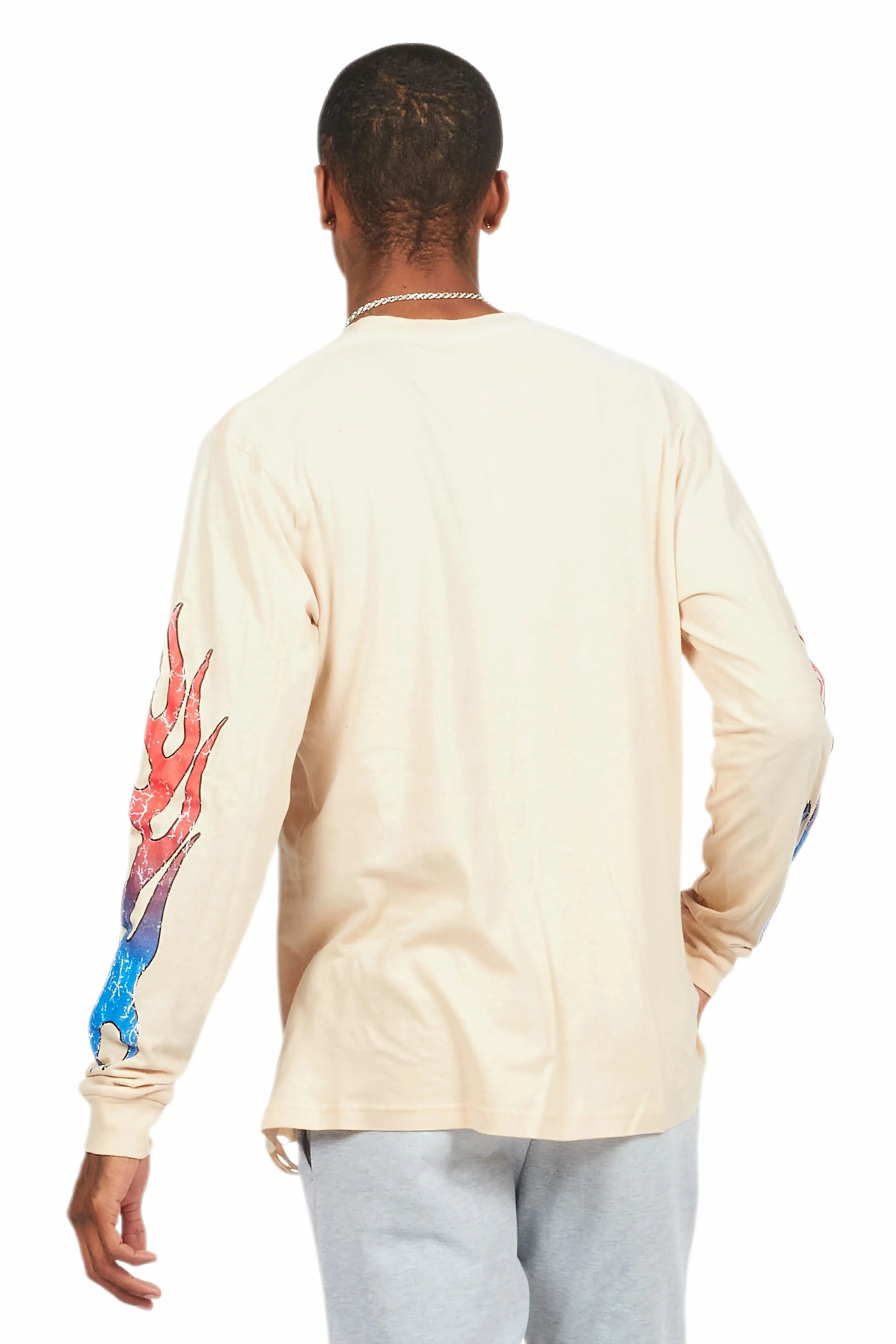 Tadashi Beige Long Sleeve Graphic T-Shirt