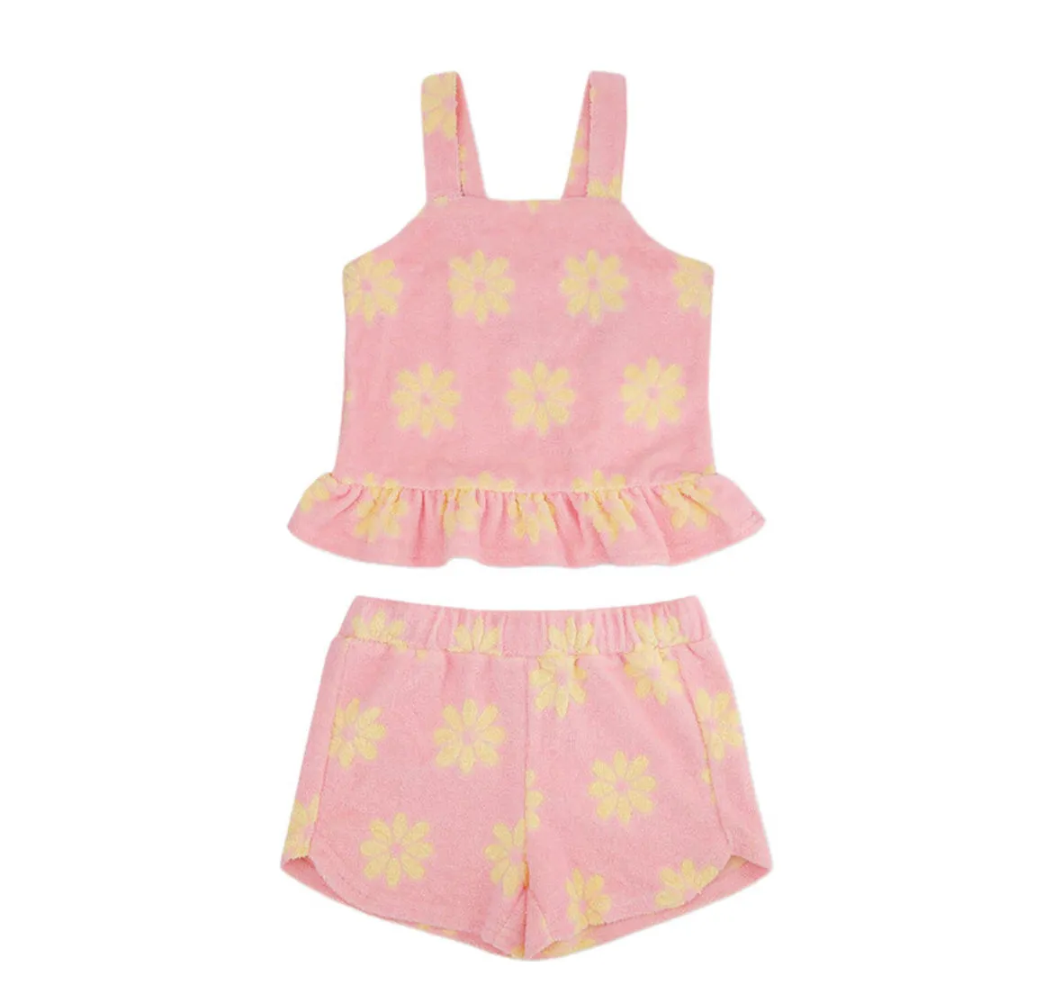 Terry Cloth Flowers Top & Short Set