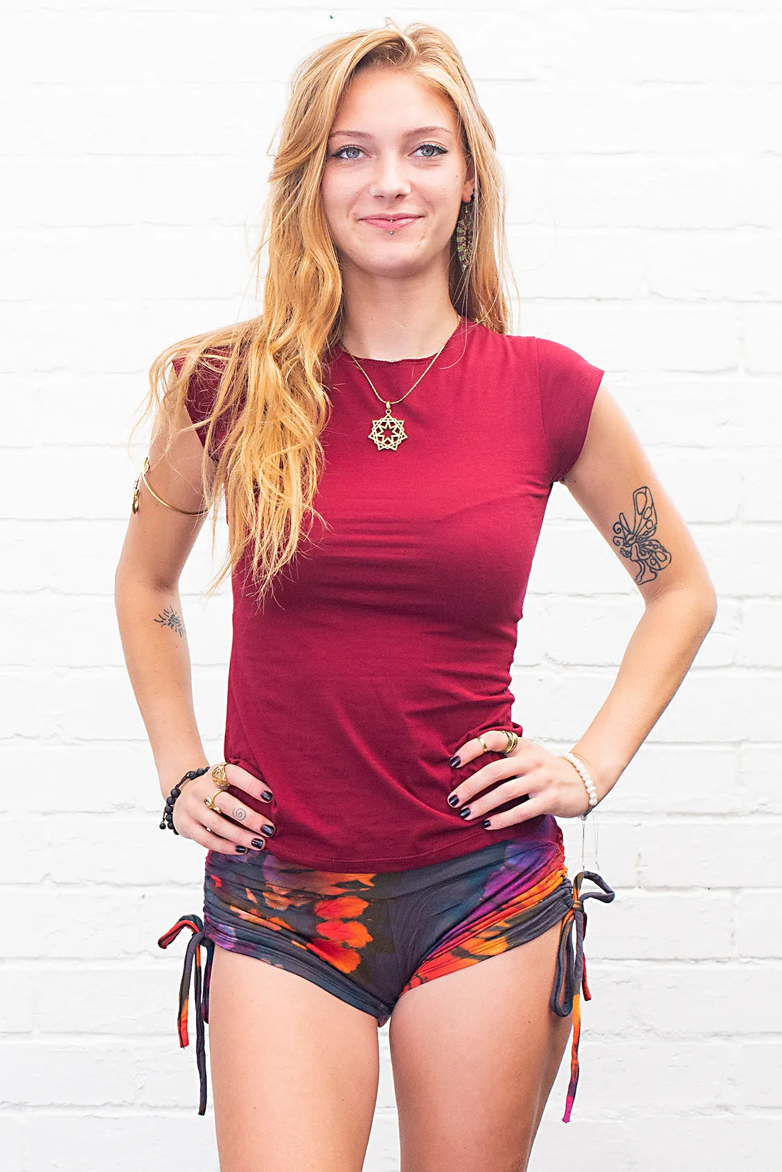 Tie Dye Shorts with Tie-up and Adjustable Sides