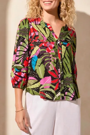 Tribal 3/4 Sleeve Blouse w/ Button Front