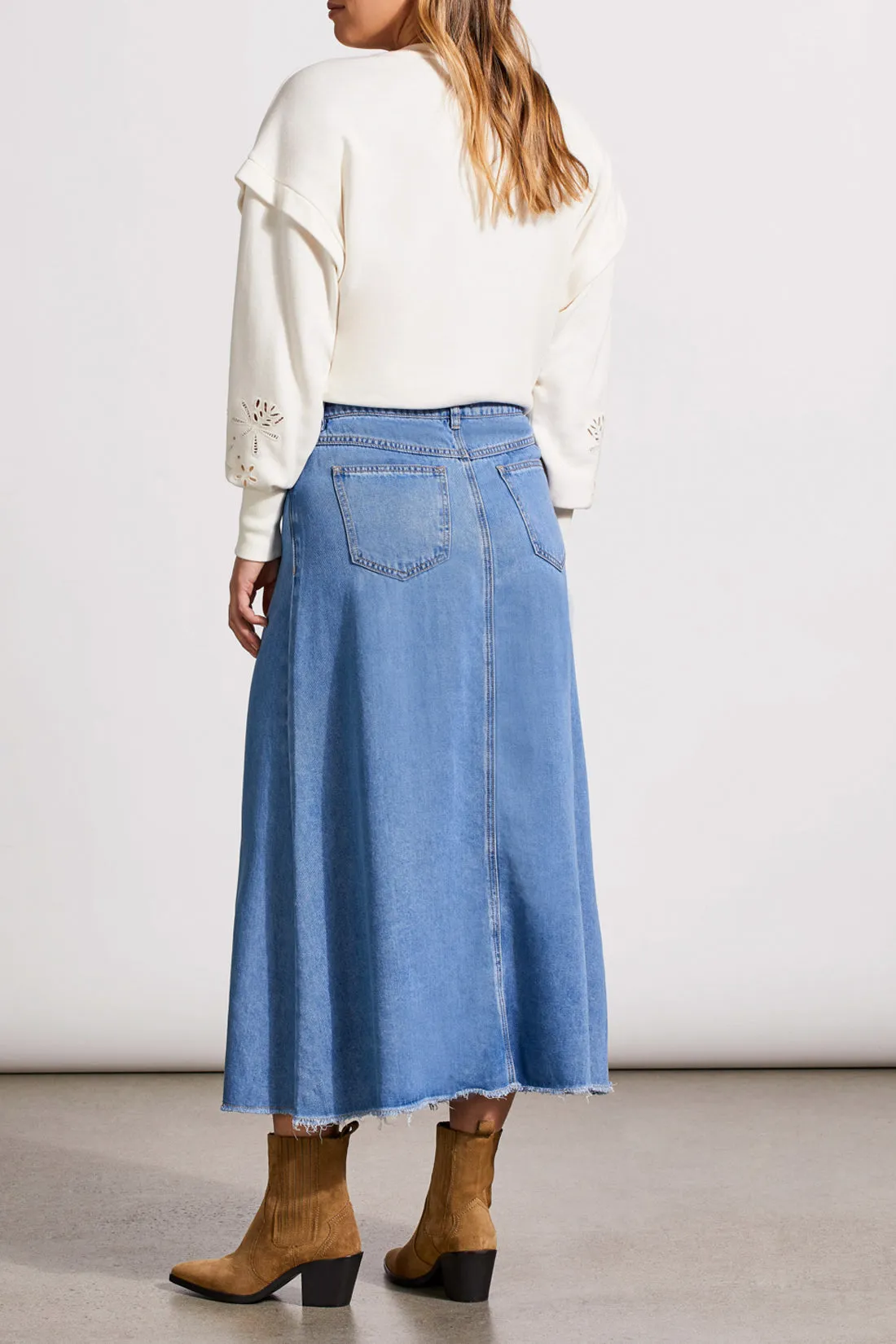 TRIBAL Button Down Flowy Midi Skirt - Soft Blue
