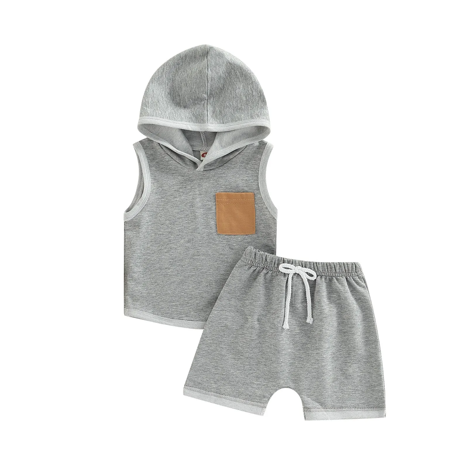 Unisex Baby Sleeveless Hooded Top Shorts 2 pcs Set (0 - 3 yrs)