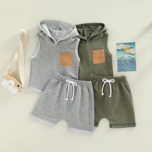 Unisex Baby Sleeveless Hooded Top Shorts 2 pcs Set (0 - 3 yrs)