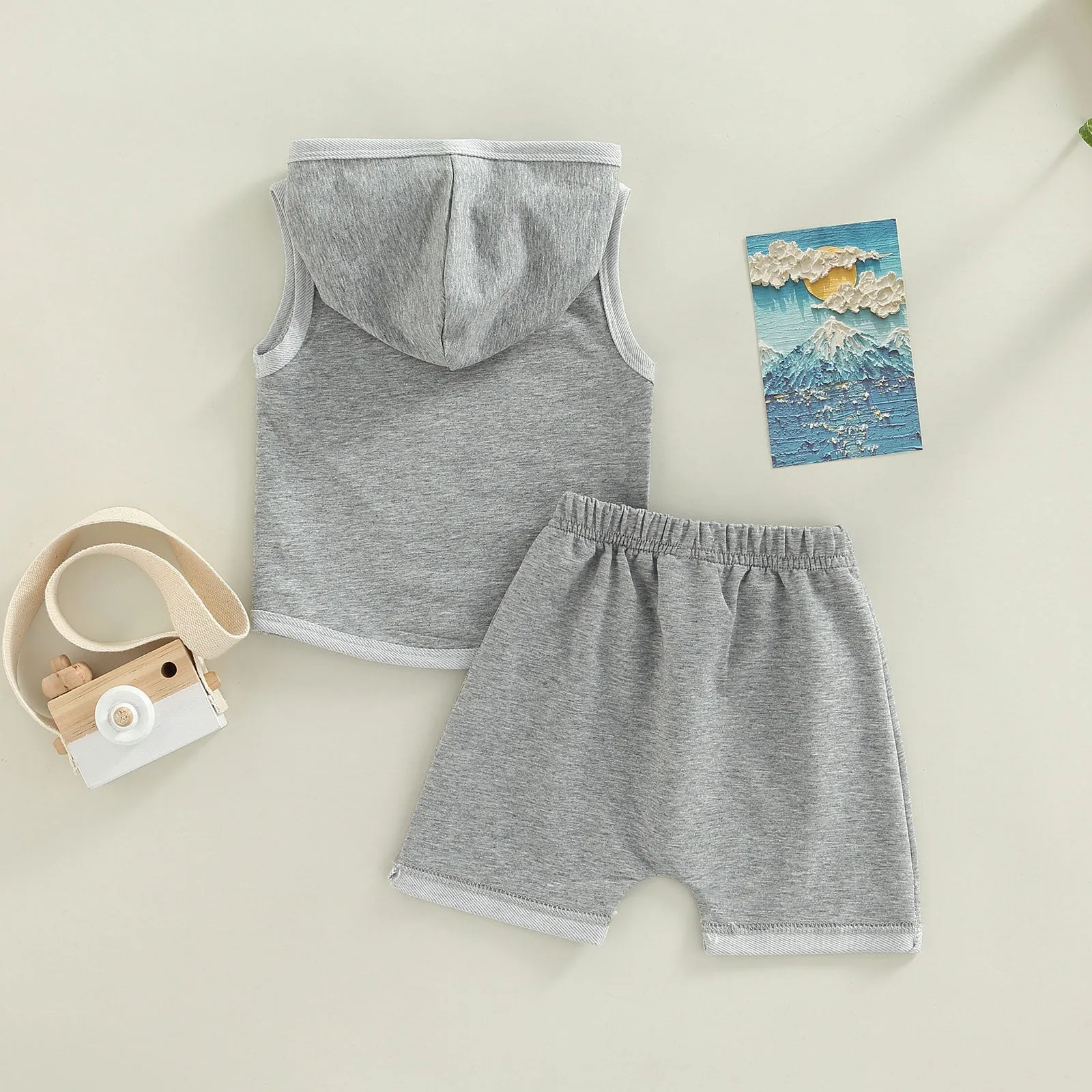 Unisex Baby Sleeveless Hooded Top Shorts 2 pcs Set (0 - 3 yrs)