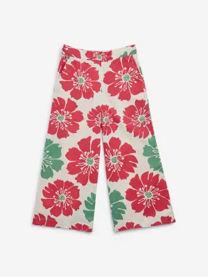 Utsa Kids Off-White Floral Printed High-Rise Cotton-Blend Ethnic Pants - (2-8yrs)