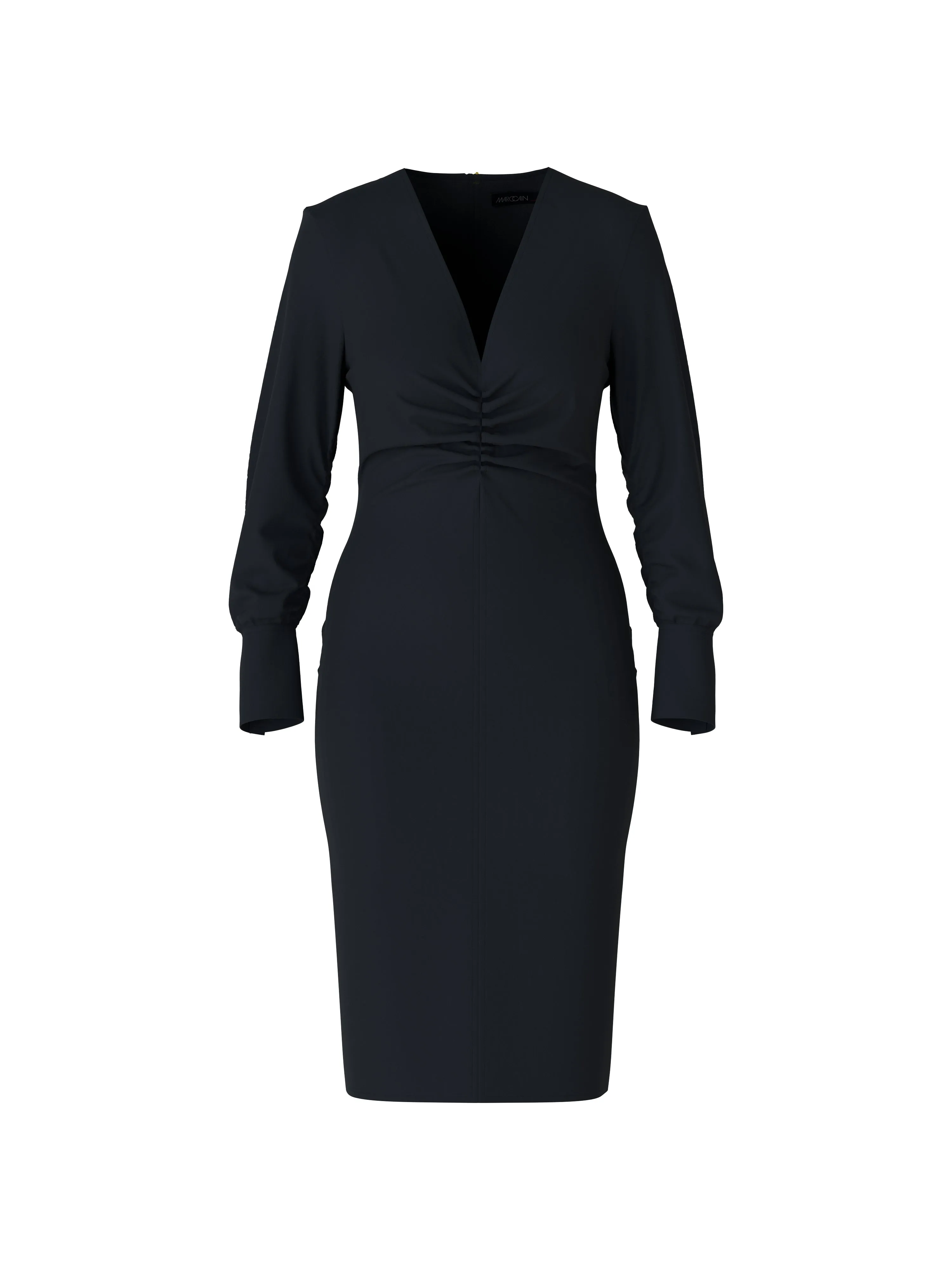 V-NECK RUCHED FRONT DRESS W L/SLEEVES